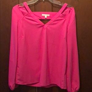 Skies Are Blue Hot Pink Double V-Neck cut out top